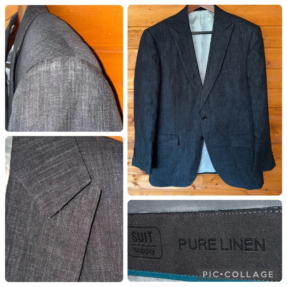 $499 Suitsupply Mens 40s Charcoal heather 100% Linen Blazer